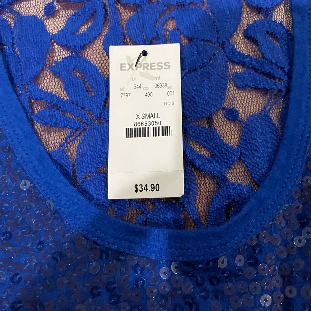 3 Shiny Tanks Size XS & Small Express Sequin blue, black & NWT Tank & Forever 21 - Picture 11 of 13